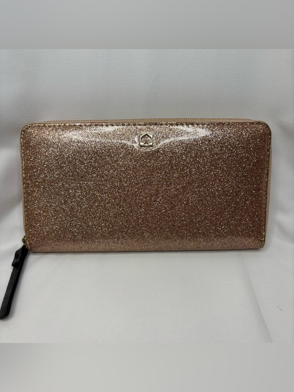 kate spade rose gold glitter zip clutch